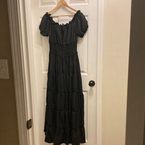 Elegant Black Off-Shoulder Maxi Midieval Dress NWOT size XL
